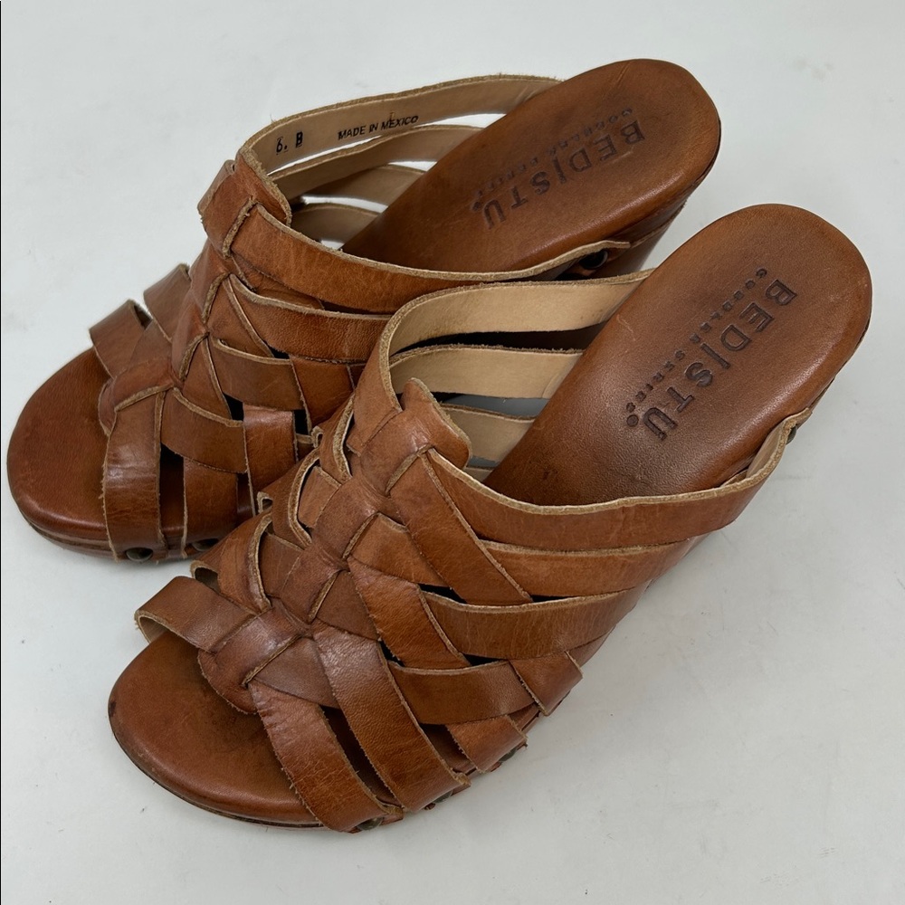 Bed Stu Gina II Leather Wedge Sandals Shoes Size 6 - Picture 6 of 8